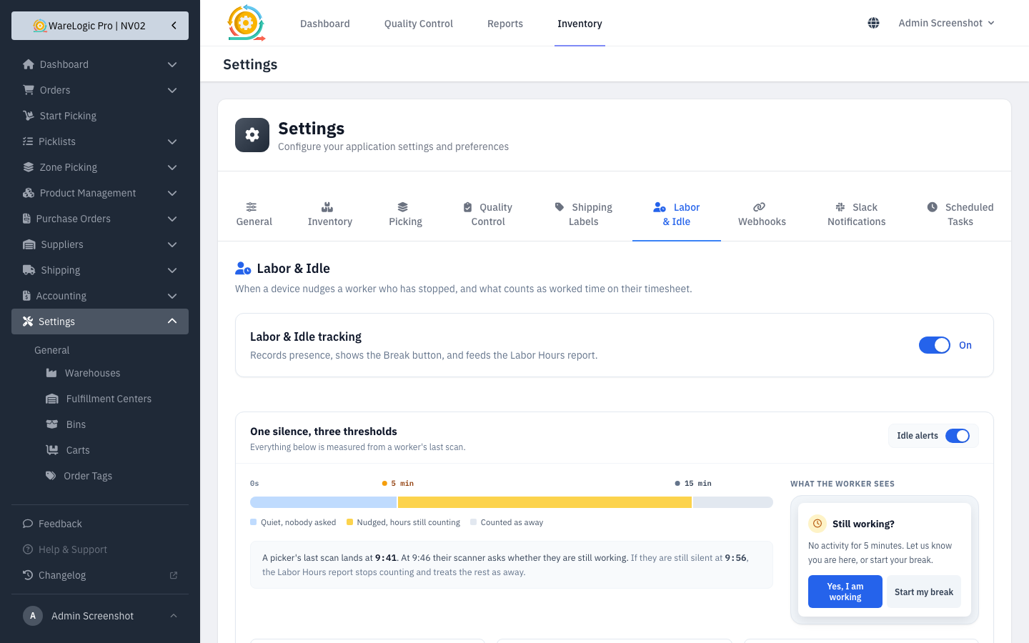 Labor & Idle settings