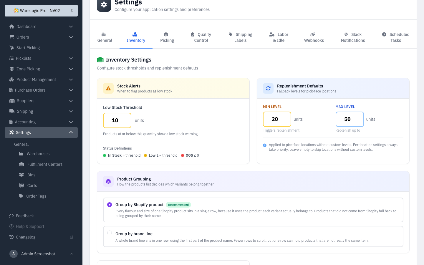 Product Grouping setting