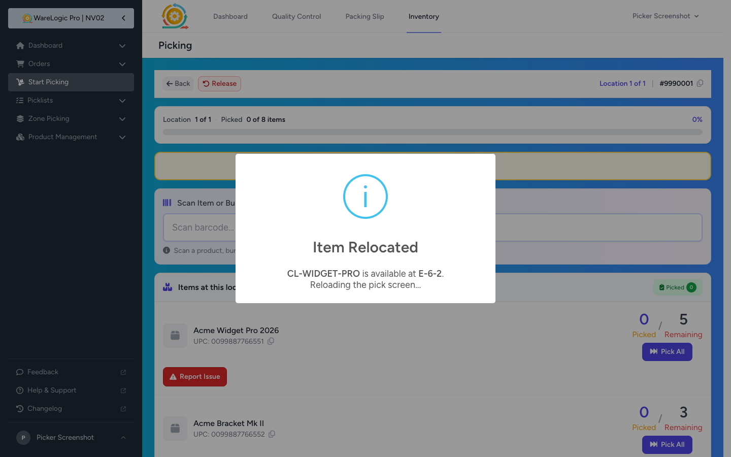 Item Relocated dialog after reporting Out Of Stock